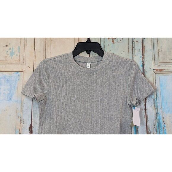 BP. Womens Size Large Gray Heather Short Sleeve Crew Neck Pullover Cropped Top - Picture 5 of 8